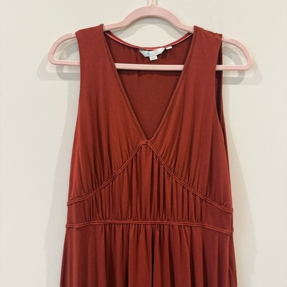 Boden Elina Jersey Ruched Midi Dress Rust Terracotta Empire Waist | Size US 6 - Picture 5 of 16